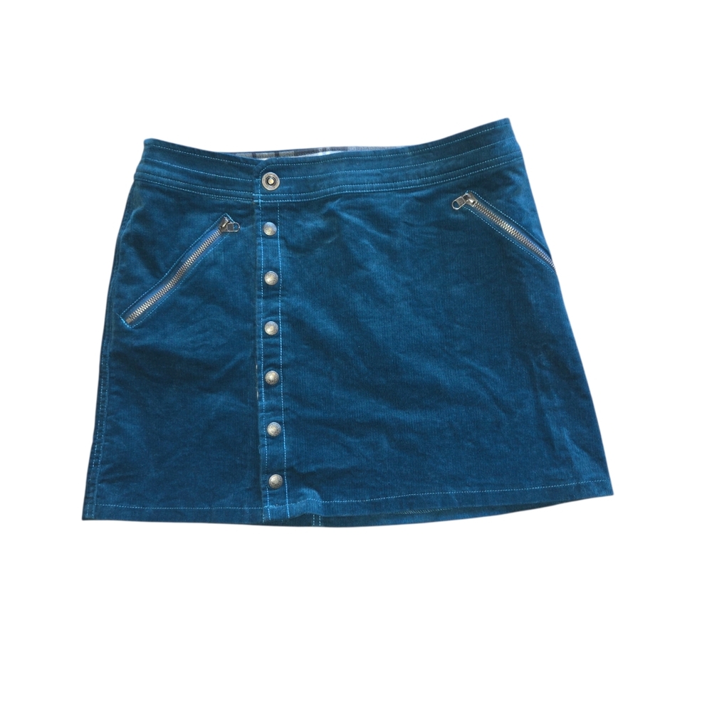Kuhl Corduroy Mini Skirt 4 Blue Teal Asymmetric Snap Zip Pocket Stretch Gorpcore - Picture 2 of 10